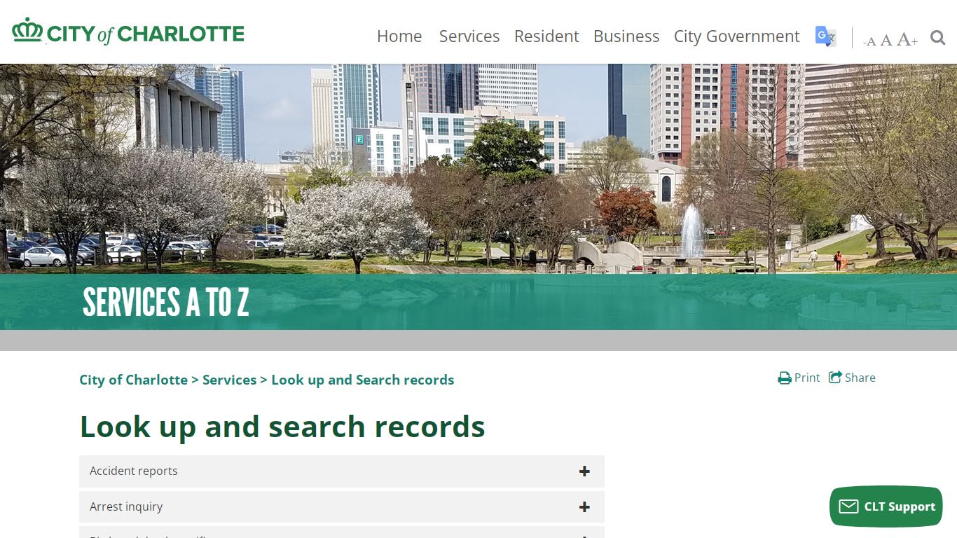 Services > Look up and Search records - City of Charlotte Government