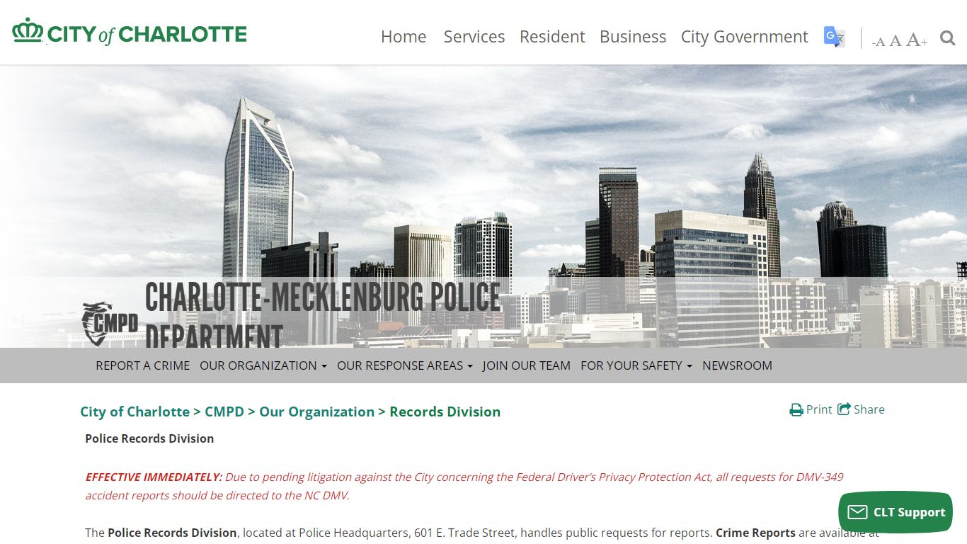 Our Organization > Records Division - City of Charlotte Government